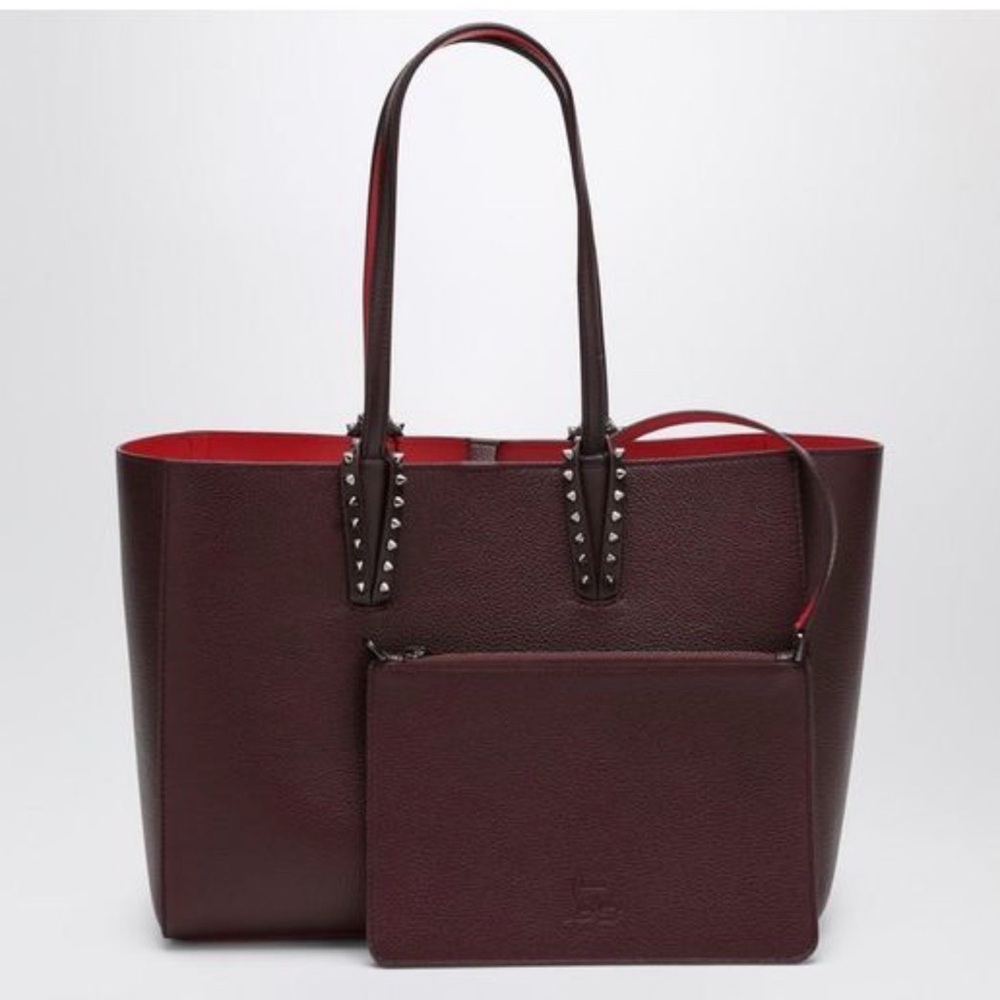 2025 Christian Louboutin Cabata Small Soft Burgundy Tote Bag with Pouch $1500